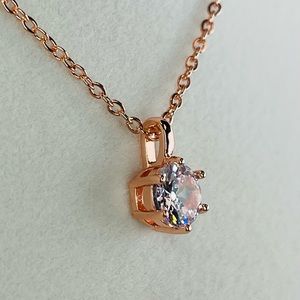 14k Rose Gold Plated Cubic Zirconia Pendant Necklace.  Chain: 46cm